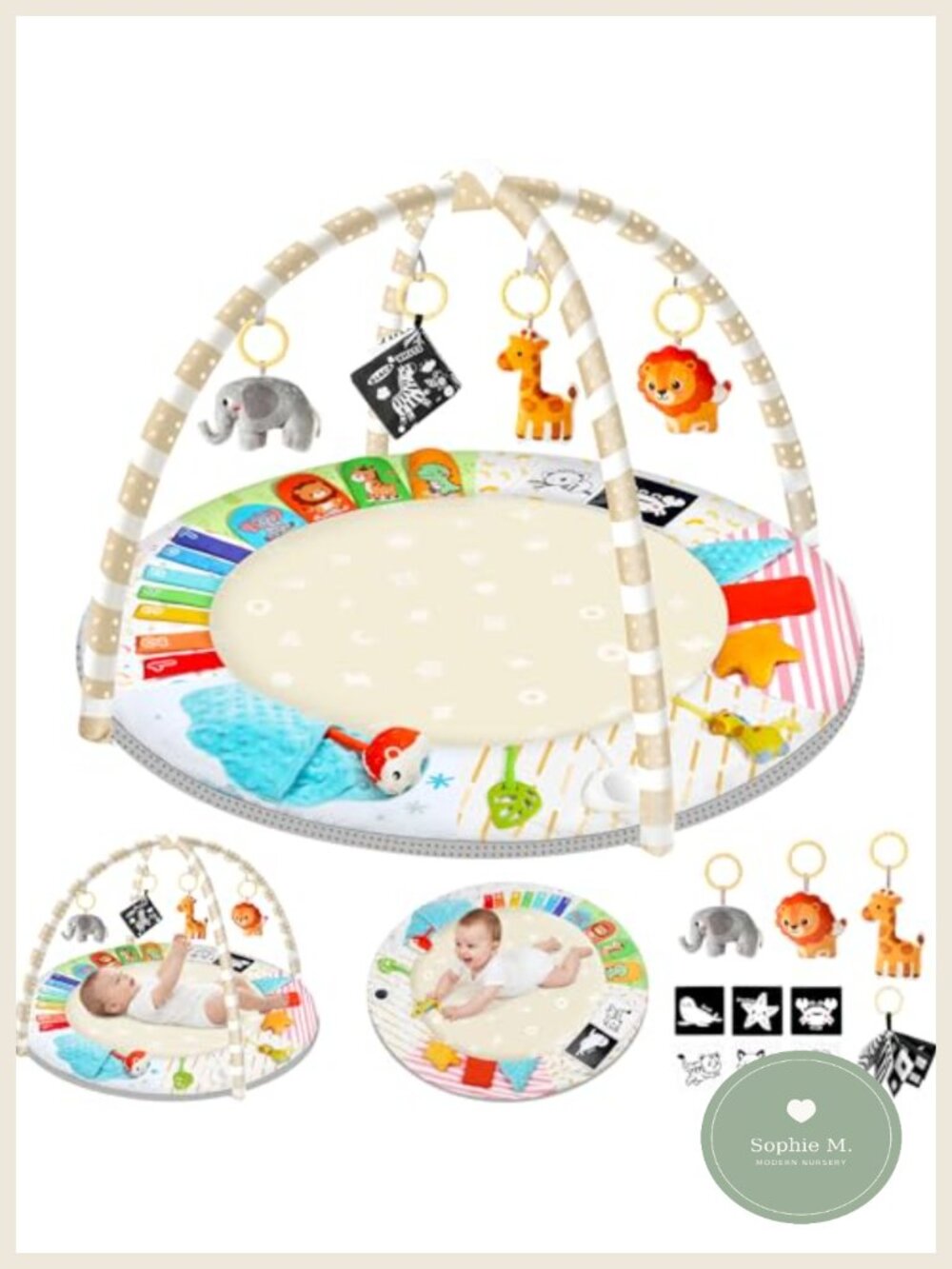 Baby Play Gym Mat Tummy Time with 5 Sensory Toys for 0-18 Months